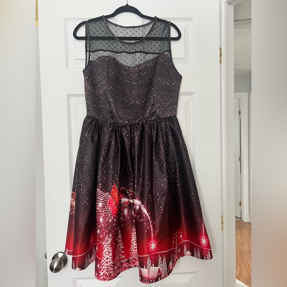 Elegant party dress with sheer top Christmas theme